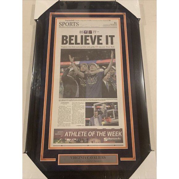 Virginia Cavaliers 2019 National Champs The Daily Progress News Newspaper Framed - Picture 1 of 3